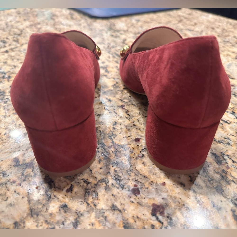 Kate Spade Dark Red (Maroon) Block Heel Suede Loafers - Picture 3 of 5